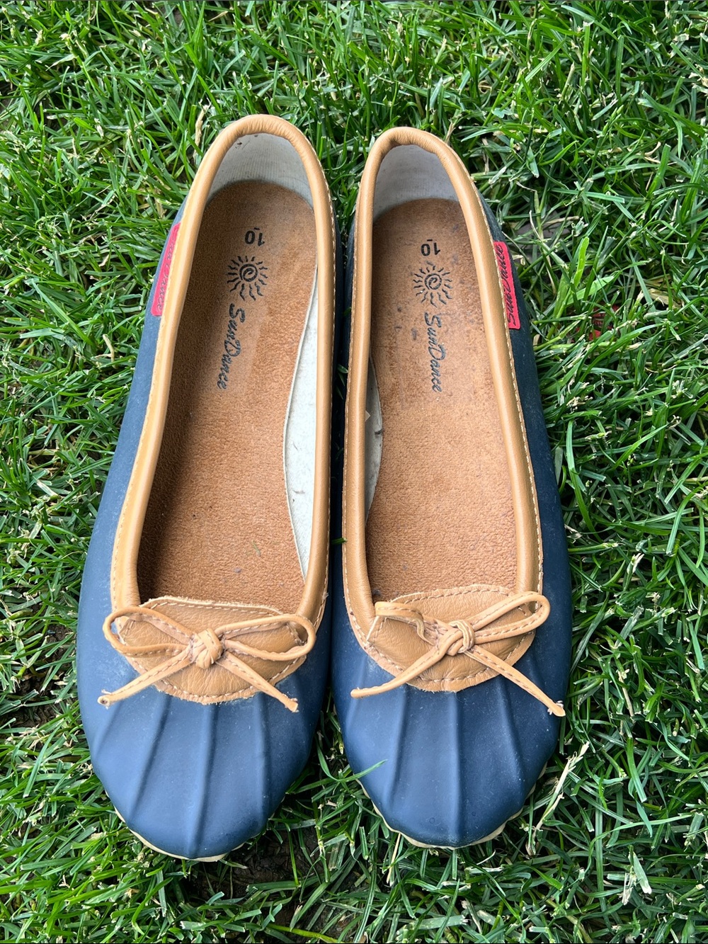Sundance Navy and Tan -Duck Skimmers, Rain Shoes, Size 10
